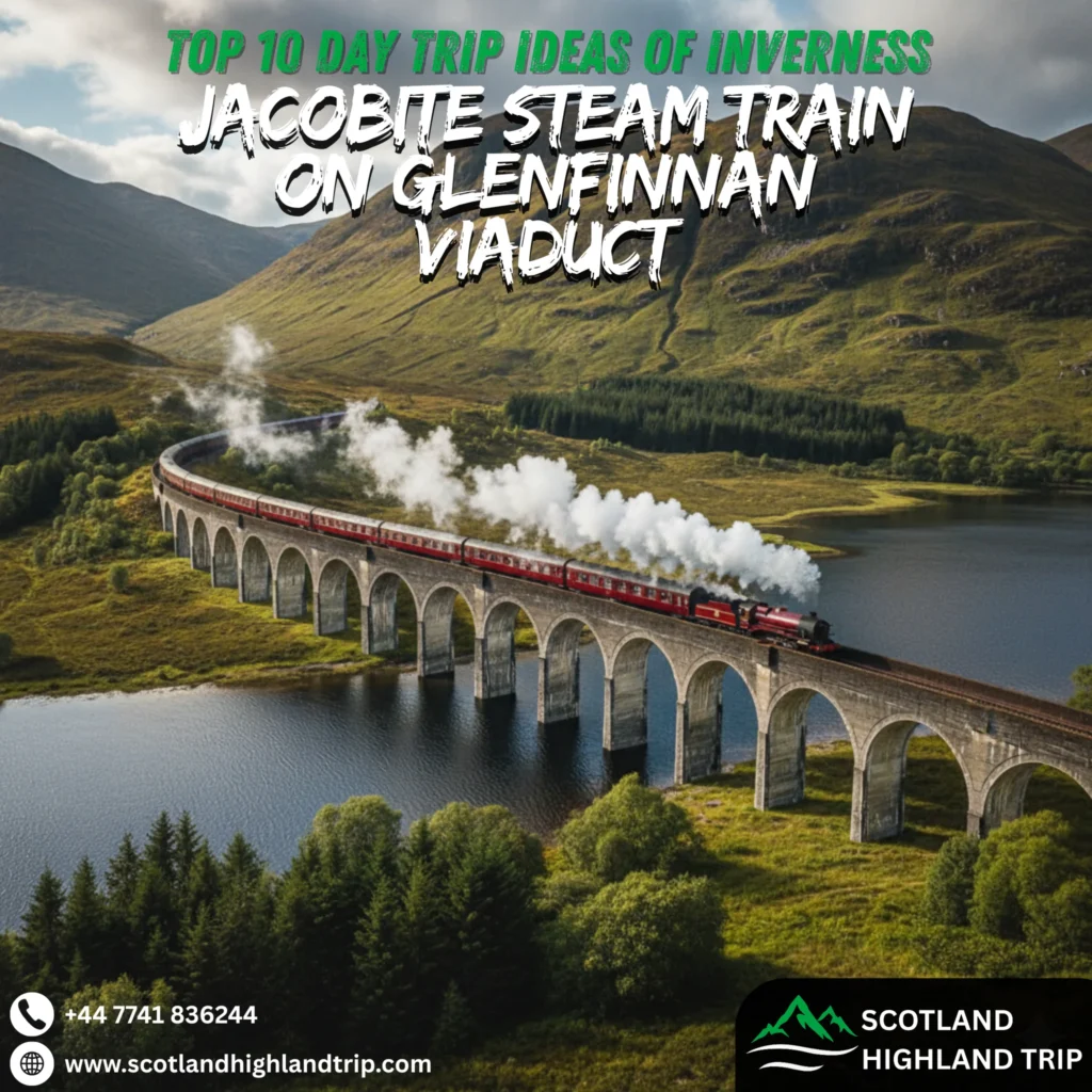 Day Trips Ideas from Inverness to the Scottish Highlands 10 The Jacobite steam train crossing the Glenfinnan Viaduct in Scotland