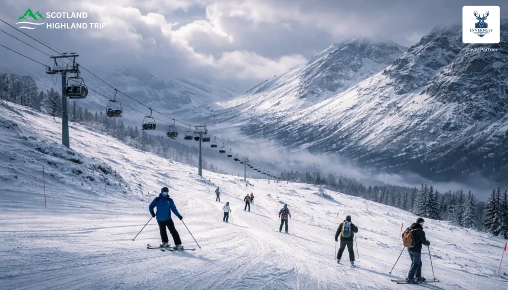 Snow ski skating in scotland highland