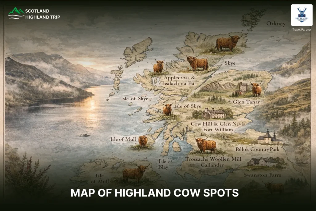 Where to See Highland Cows in Scotland (Top Spots) 1 Map of Highland cow spots