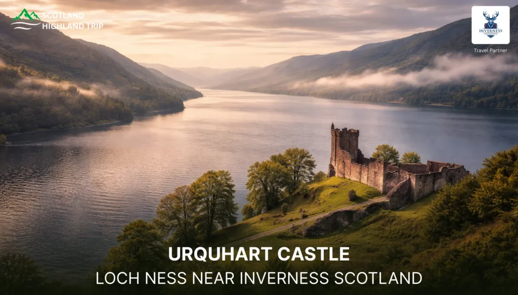 Urquhart Castle overlooking Loch Ness near Inverness Scotland