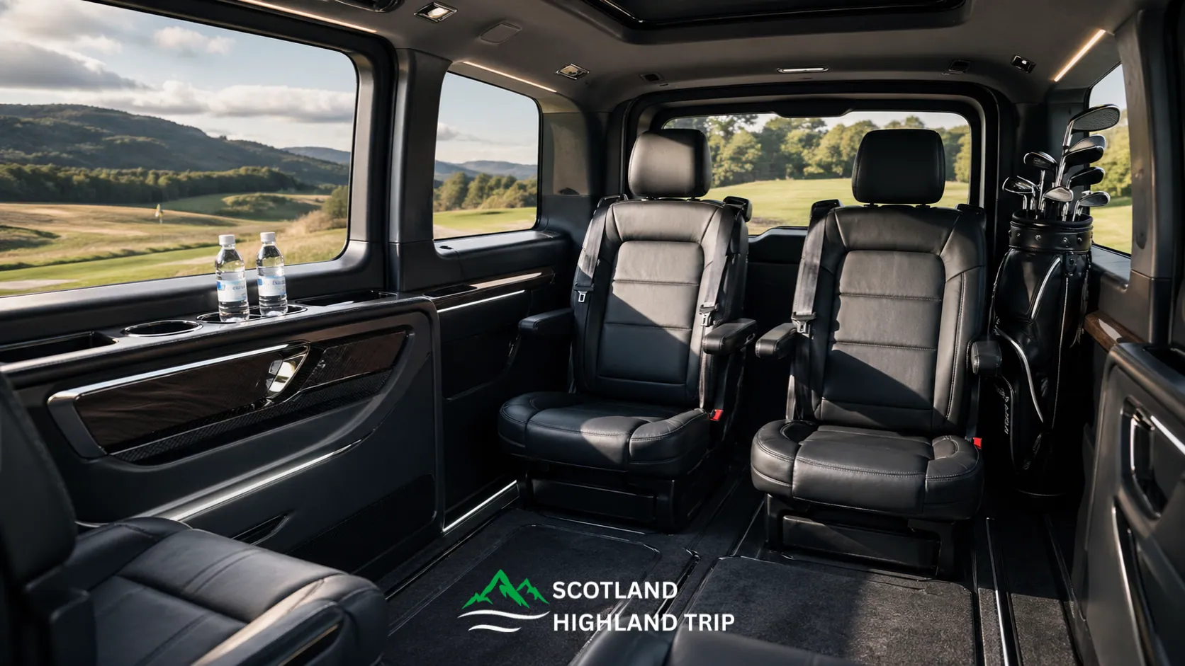 Comfortable chauffeur vehicle interior for golf transfers in Scotland