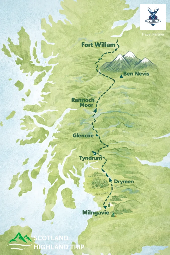 West Highland Way map Scotland route Milngavie to Fort William