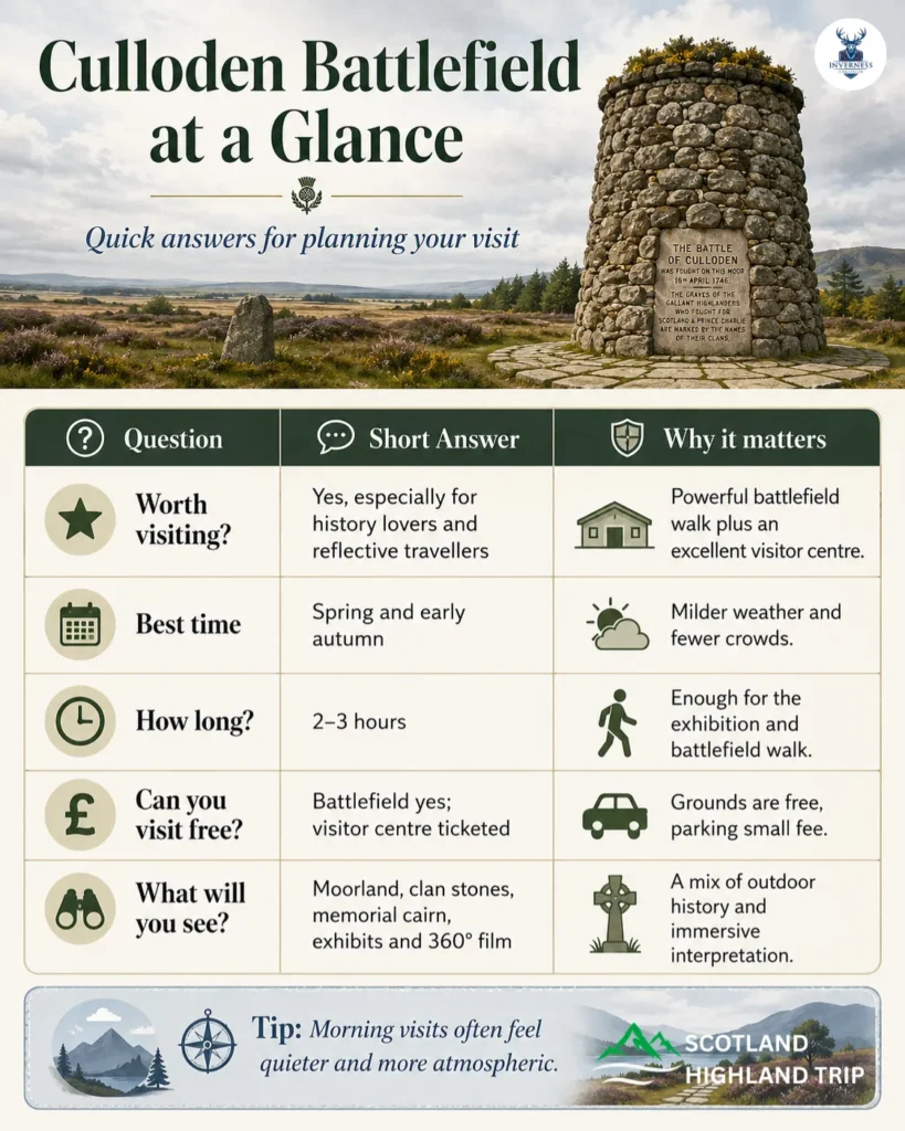 Culloden Battlefield Guide: When to Visit and What to Expect 1 Culloden Battlefield at a Glance Infographic