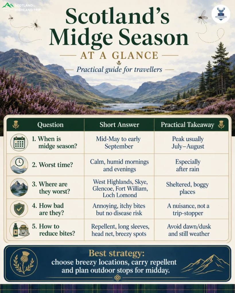 Scotland’s Midge Season: Practical Guide for Travellers 1 Scotland’s Midge Season at a Glance Infographic