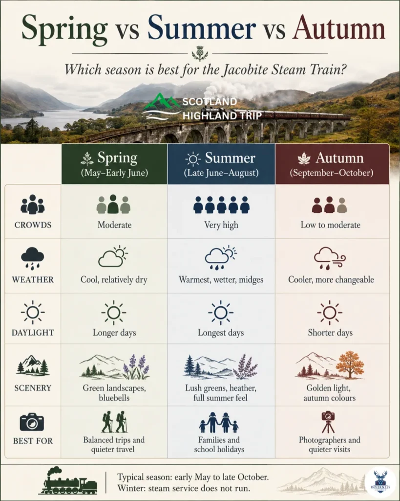 Best Time to Visit the Jacobite Steam Train in Scotland 2 Spring vs Summer vs Autumn for the Jacobite Steam Train
