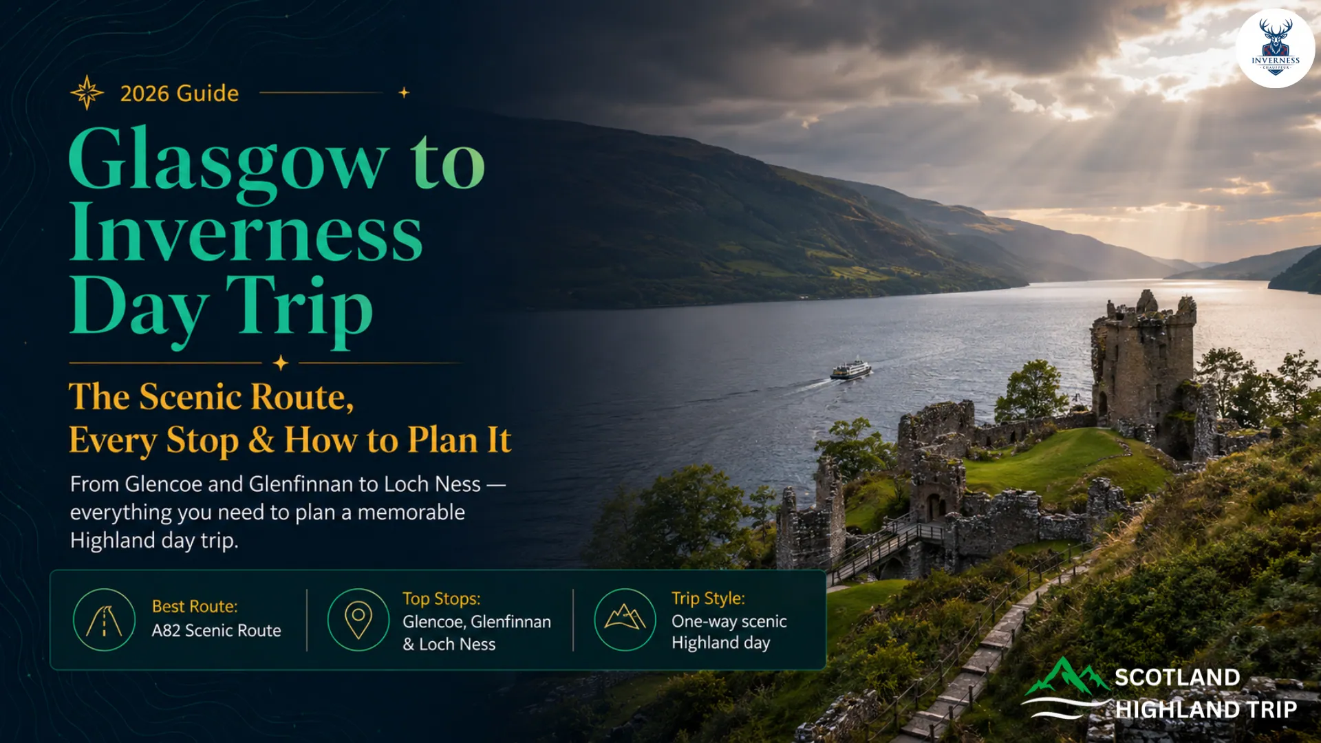 Home 89 Glasgow to Inverness day trip guide featuring Loch Ness, Urquhart Castle and the scenic Highland route