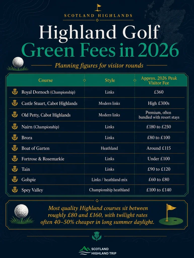 Highland golf green fees comparison for 2026 visitor rounds