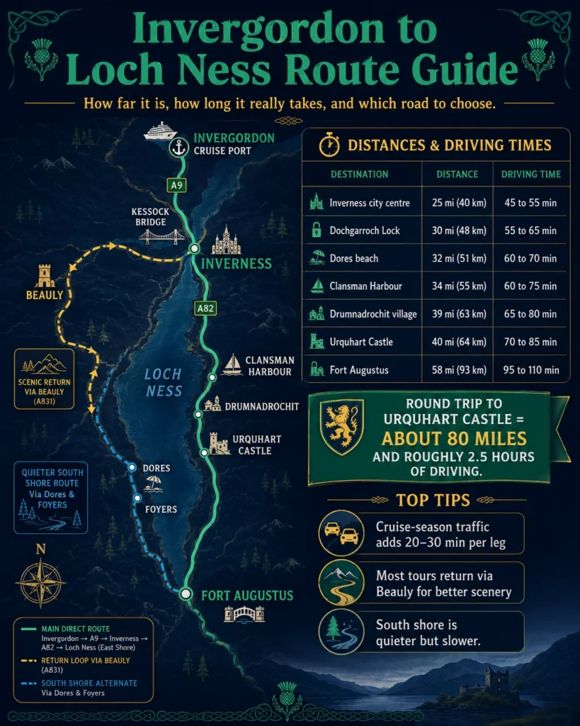Invergordon to Loch Ness: Distance, Route and Shore-Excursion Plan 1 invergordon-to-loch-ness-route-guide-map