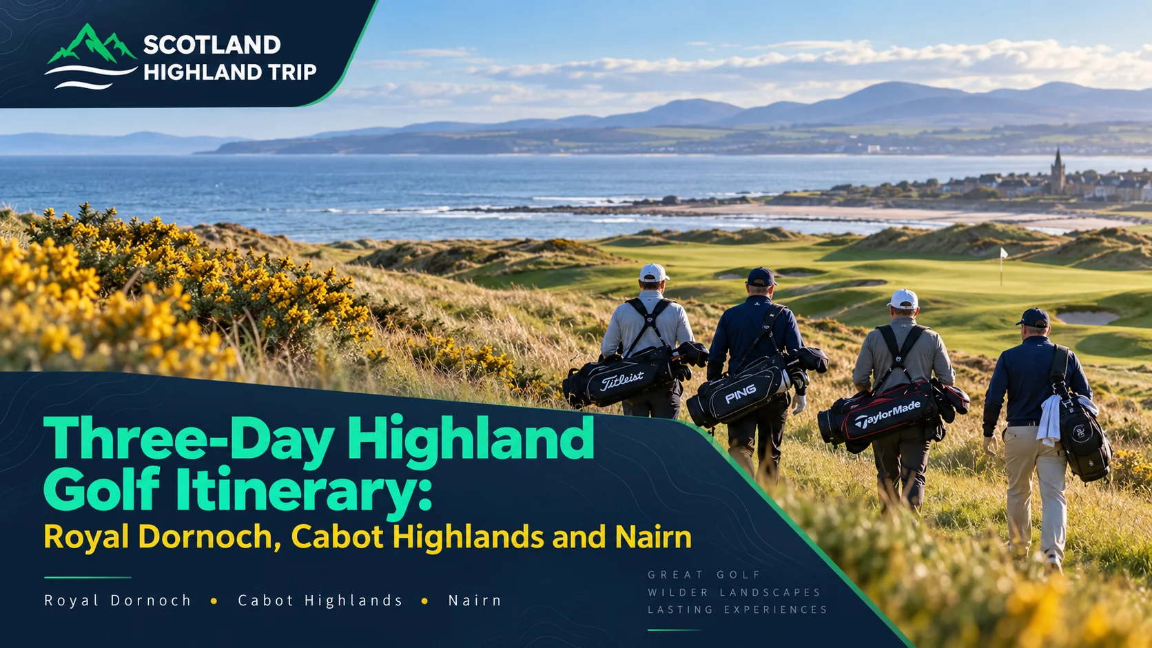 Complete 3-day golf itinerary featuring Royal Dornoch, Cabot Highlands and Nairn with daily schedules, drive times and course details