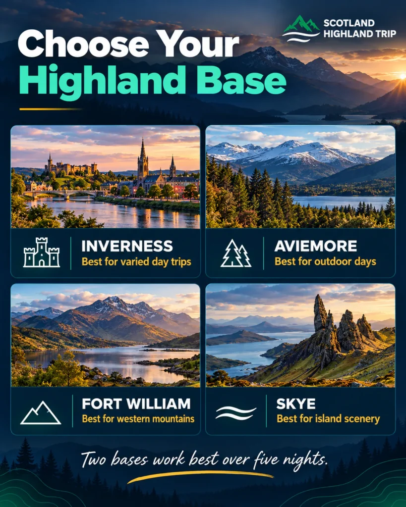 Why a Scottish Highlands Coolcation Is the Ultimate Escape for 2027 2 Guide to Scottish Highland bases: Inverness for varied day trips, Aviemore for outdoor days, Fort William for western mountains and Skye for island scenery