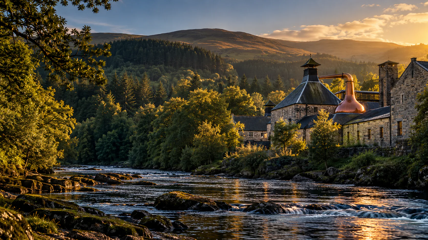 Speyside Whisky Day Trip for Visitors to Scotland 4 Whisky glass, copper still and riverside distillery scenery
